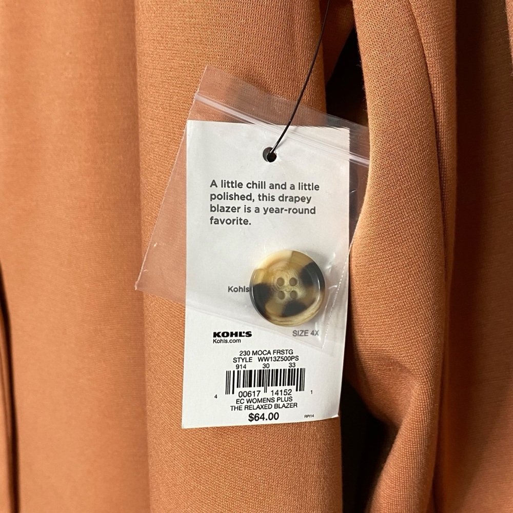 NINE WEST Blazer Ponte Knit Single Button Jacket Pockets Relaxed Rust 4X NWT - Picture 9 of 11